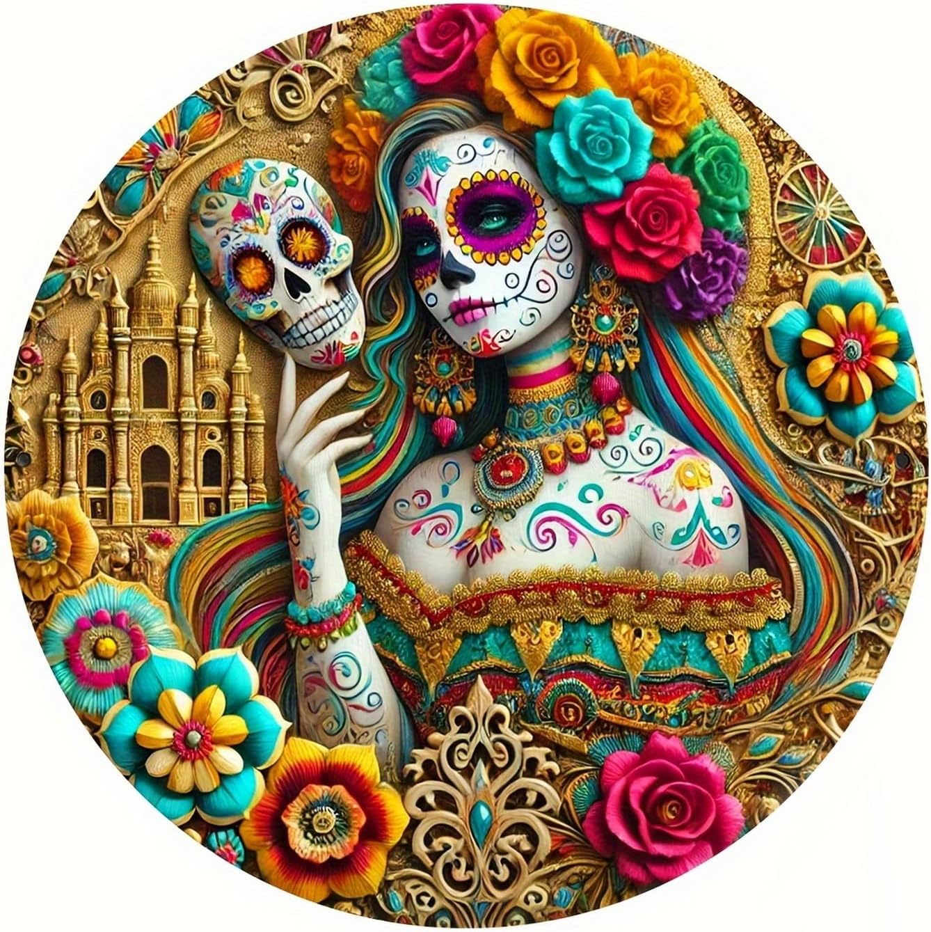 7.87inch Witch Sun Catchers Indoor Window The Day of Dead Skull Floral Acrylic Suncatcher Halloween Glass Window Hanging Gothic Decor with Chain for Home Garden Ornament Women Lover Gift