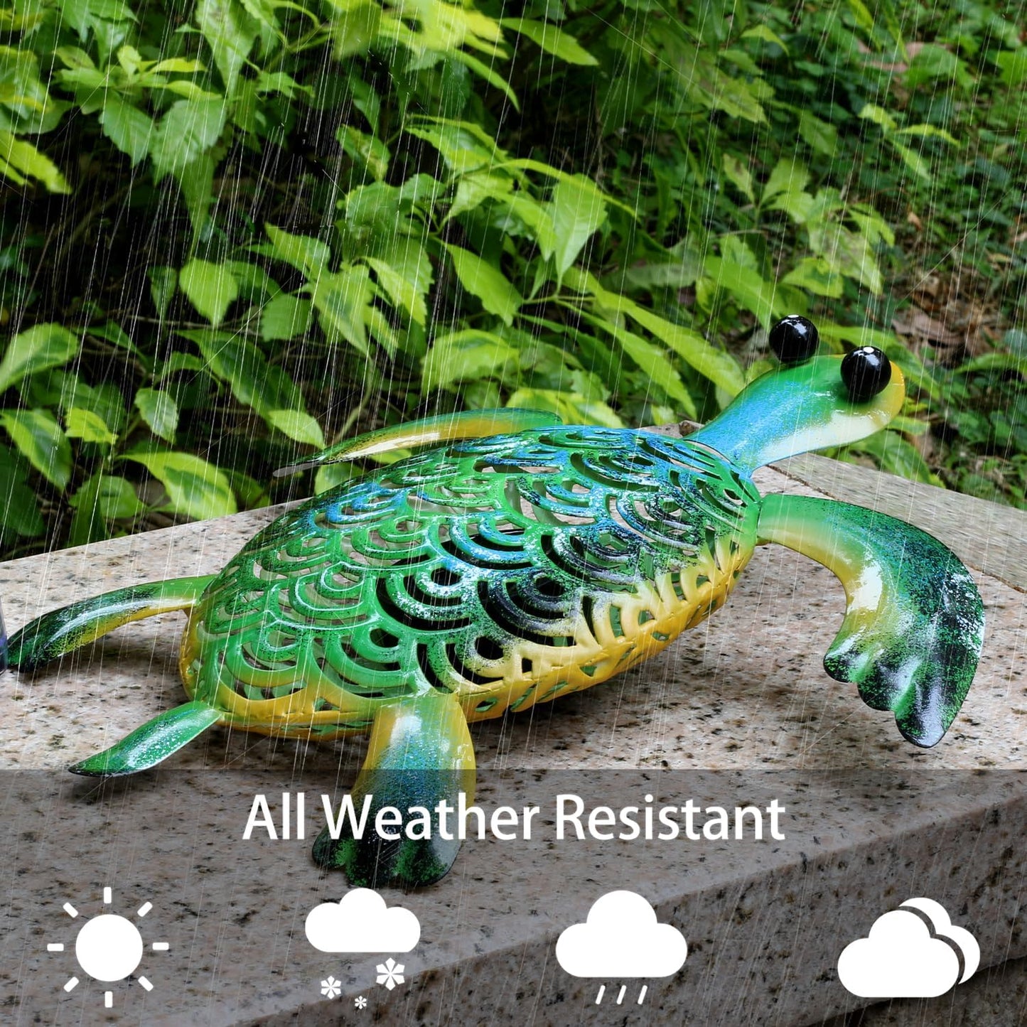 Natelf Solar Powered Turtle Statue Outdoor Decor Metal Animal Yard Art Waterproof Outdoor Sculptures for Patio, Yard, Balcony, Yard Ornament - Unique Housewarming Gifts