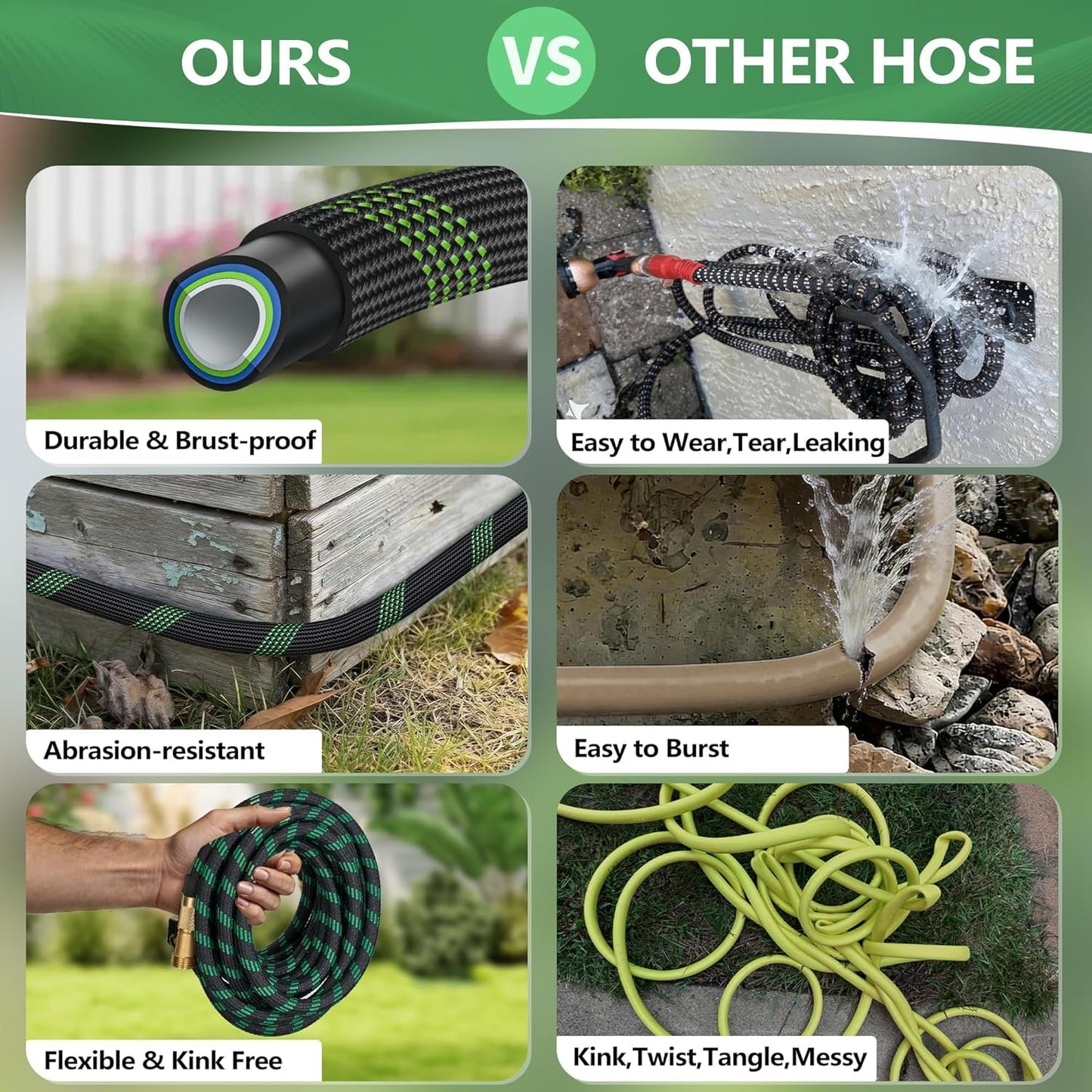 100 FT Non-Expanding Garden Hose, 2026 New Upgrated Non-Expandable Garden Water Hose - Ultra-Light