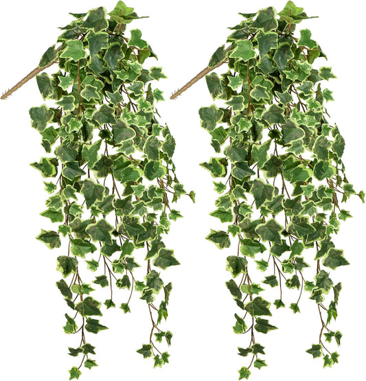 Hollyone 2pcs Artificial Hanging Plants 35.4" Fake Ivy Vine Faux Ivy Leaves Fire and UV Resistant