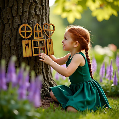 4 Pcs Wooden Fairy Garden Door and Windows Ornaments Tree Statues for Tree Trunk Yard Decoration Miniature Garden Buildings