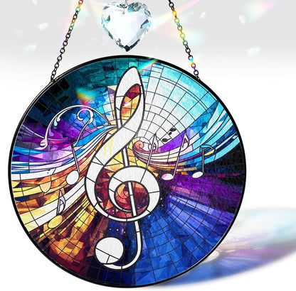 6" Musical Note Stained Glass Decor, Window Suncatcher Hanging Decorations, Suncatcher Art Decor for Home Garden Housewarming, Musical Gifts for Mom, Women, Family, Grandma, Friends ART-18E-SG6