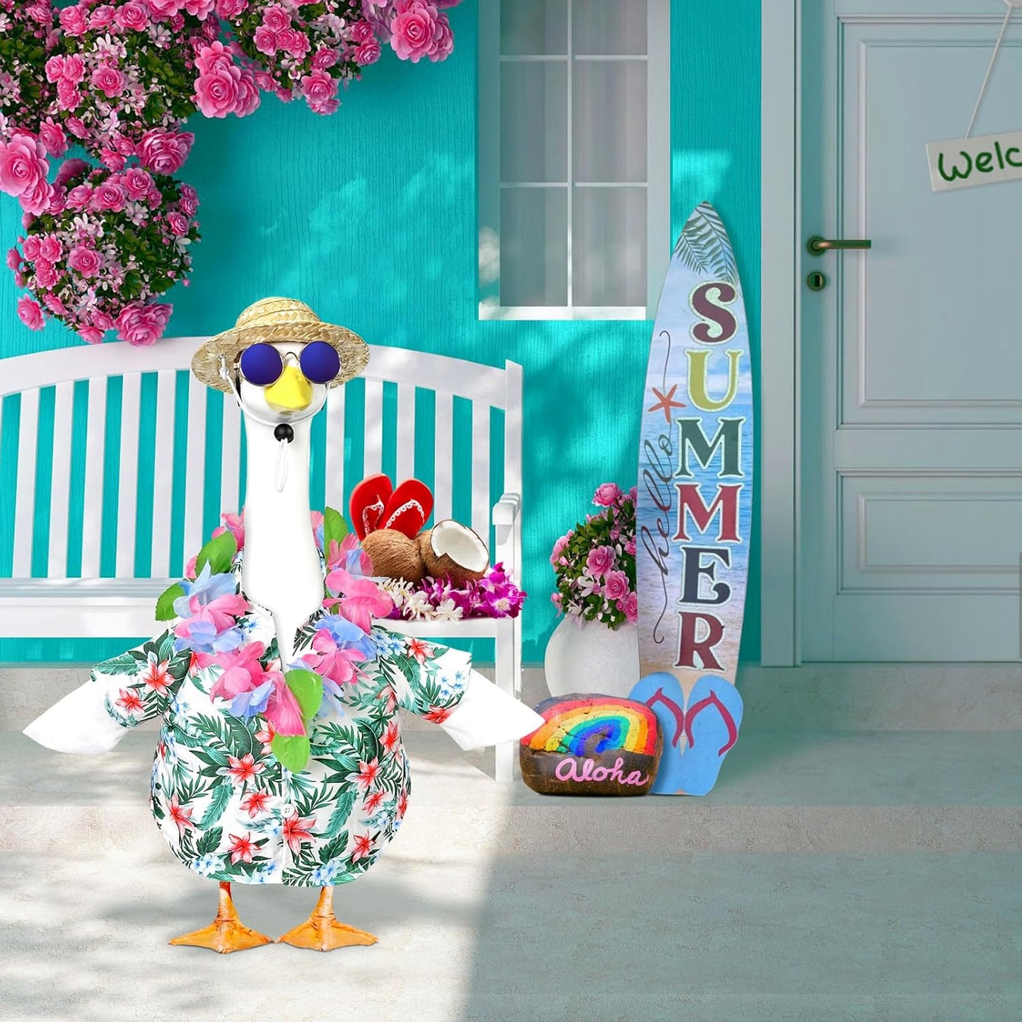 Hawaiian Porch Goose Outfits, 23'' Summer Lawn Goose Costume, Goose Clothes for Outdoor Garden Yard Decor