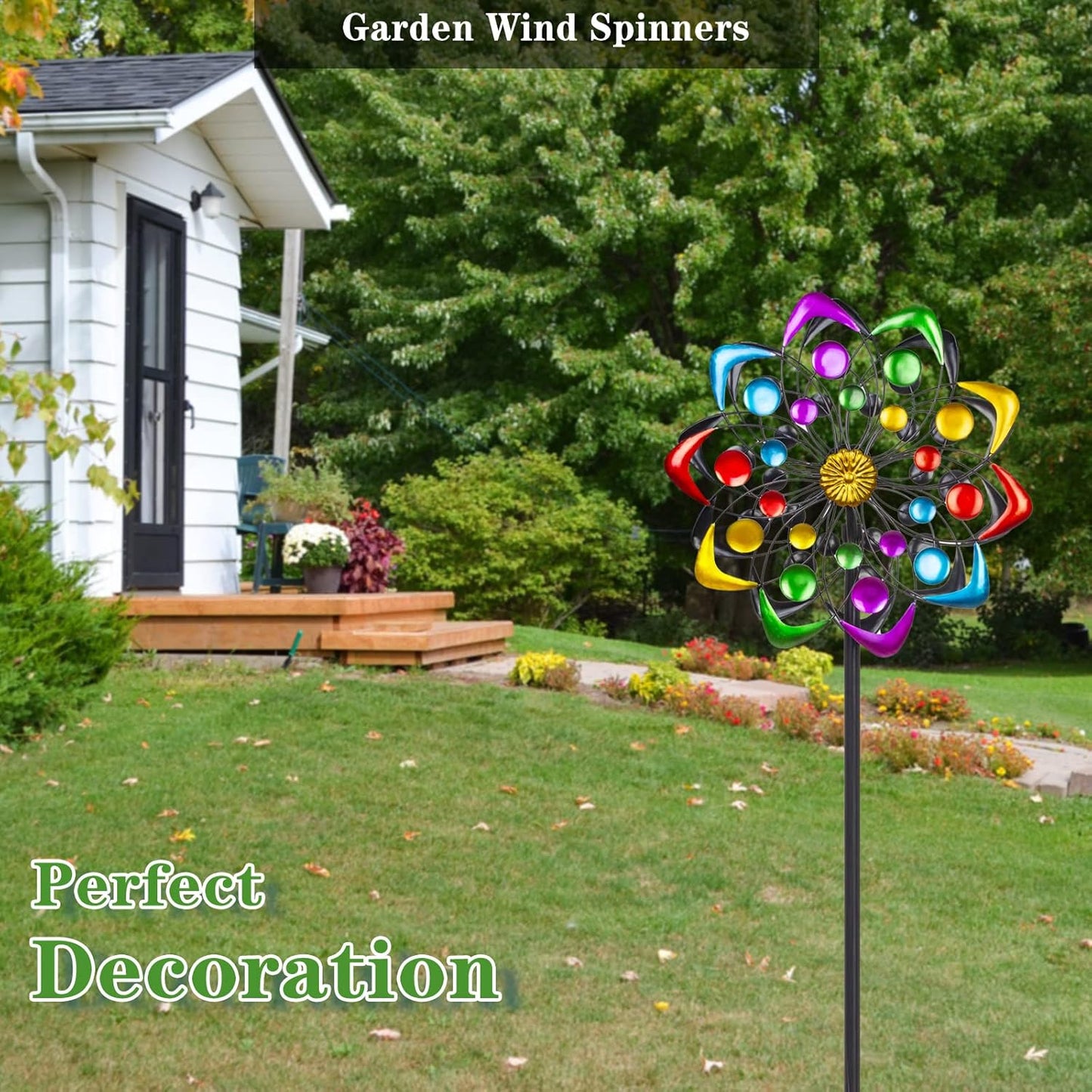 Viveta Kinetic Wind Spinner, 59 inch Outdoor Metal Windmills for Yard Garden, Double Wind Sculpture with Stable Stake, Multi-Color