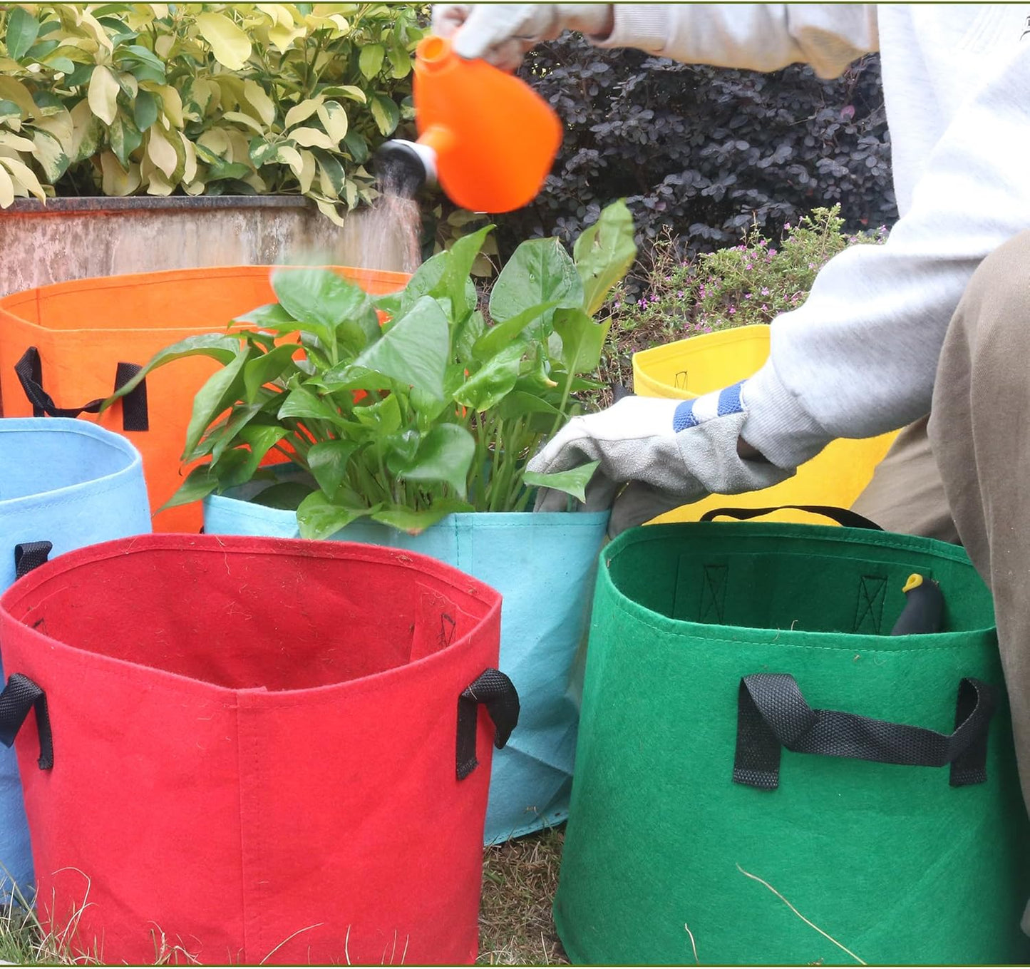 7-Gallon Fabric Grow Bags (7 Pack of Mix Colors) with Handles for Potato Tomato Flower and Vegetables
