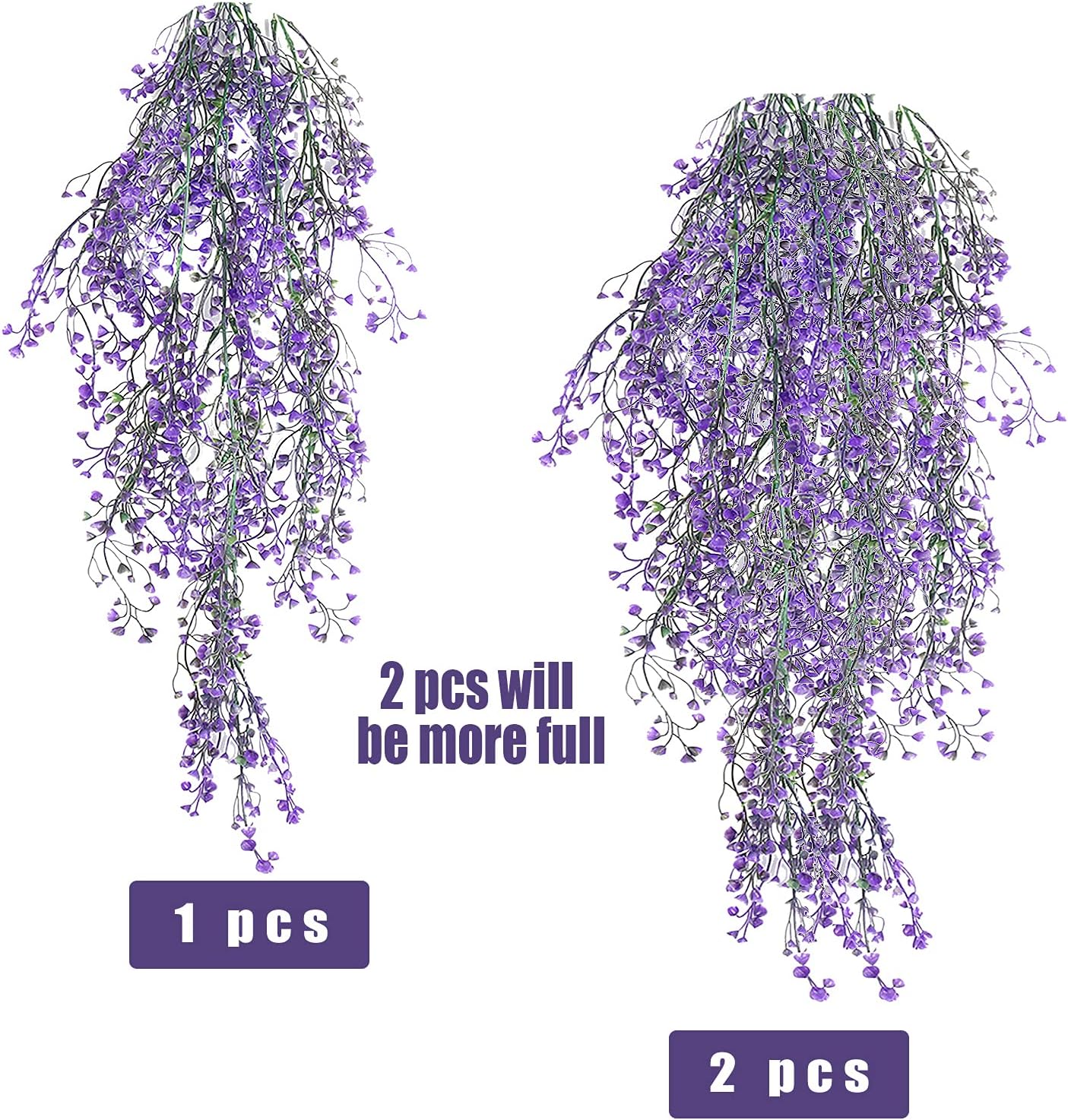 RECUTMS Vine Plant Fake 4 Pcs Ferns Plants Large Faux Artificial Hanging Plants Wall Plants Fake Ivy Room Decor Home Garden Wedding Party Indoor Outdoor Decorations(Purple 4P)