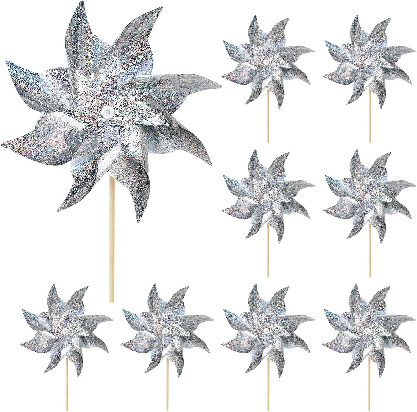 HOOSUN 10 Pack Reflective Pinwheels for Yard and Garden,Wind Spinners Outdoor Bird Scare Devices,Sparkly Windmills for Garden Decor Scare Birds Away Wind Spinners for Outside Patio Yard Lawn