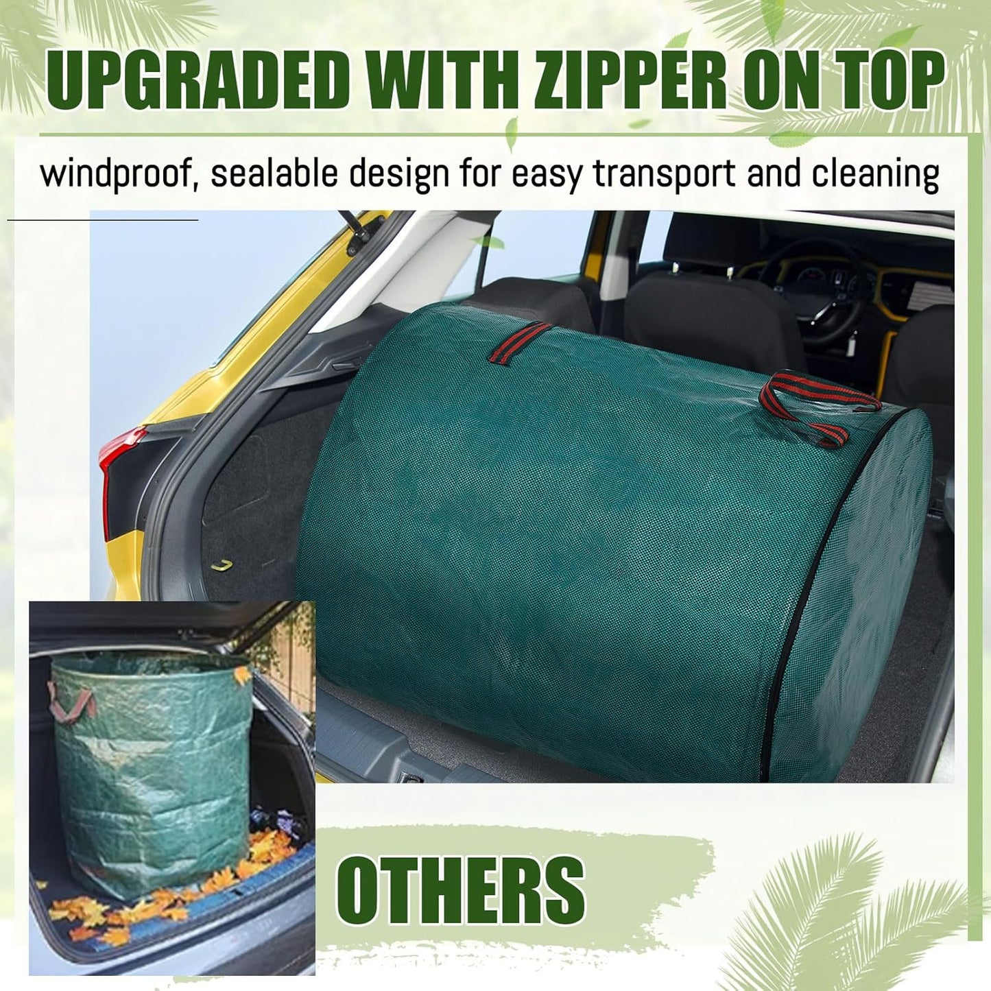 10 Pcs 72 Gallons Yard Waste Bags with Lid and 4 Pairs Gardening Coated Gloves Leaf Bags (h30" x D26") 4 Handles Large Waste Container for Lawn Yard Weed Leaf