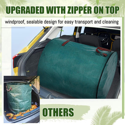 10 Pcs 72 Gallons Yard Waste Bags with Lid and 4 Pairs Gardening Coated Gloves Leaf Bags (h30" x D26") 4 Handles Large Waste Container for Lawn Yard Weed Leaf