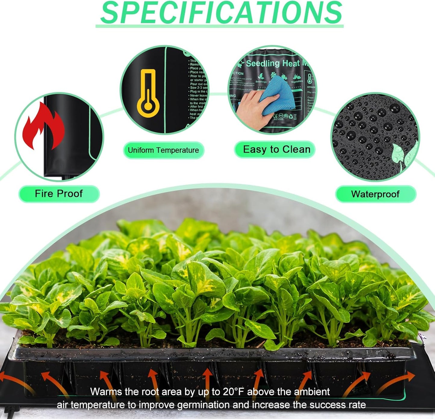 ROCEEI 12 Pack Seedling Heat Mat Bulk, 10" x 20.75" Heat Mats for Seed Starting Plant Heating Mat Grow Mats Waterproof Hydroponic Heating Pad Warm Seed for Greenhouse Plants Germination Grow