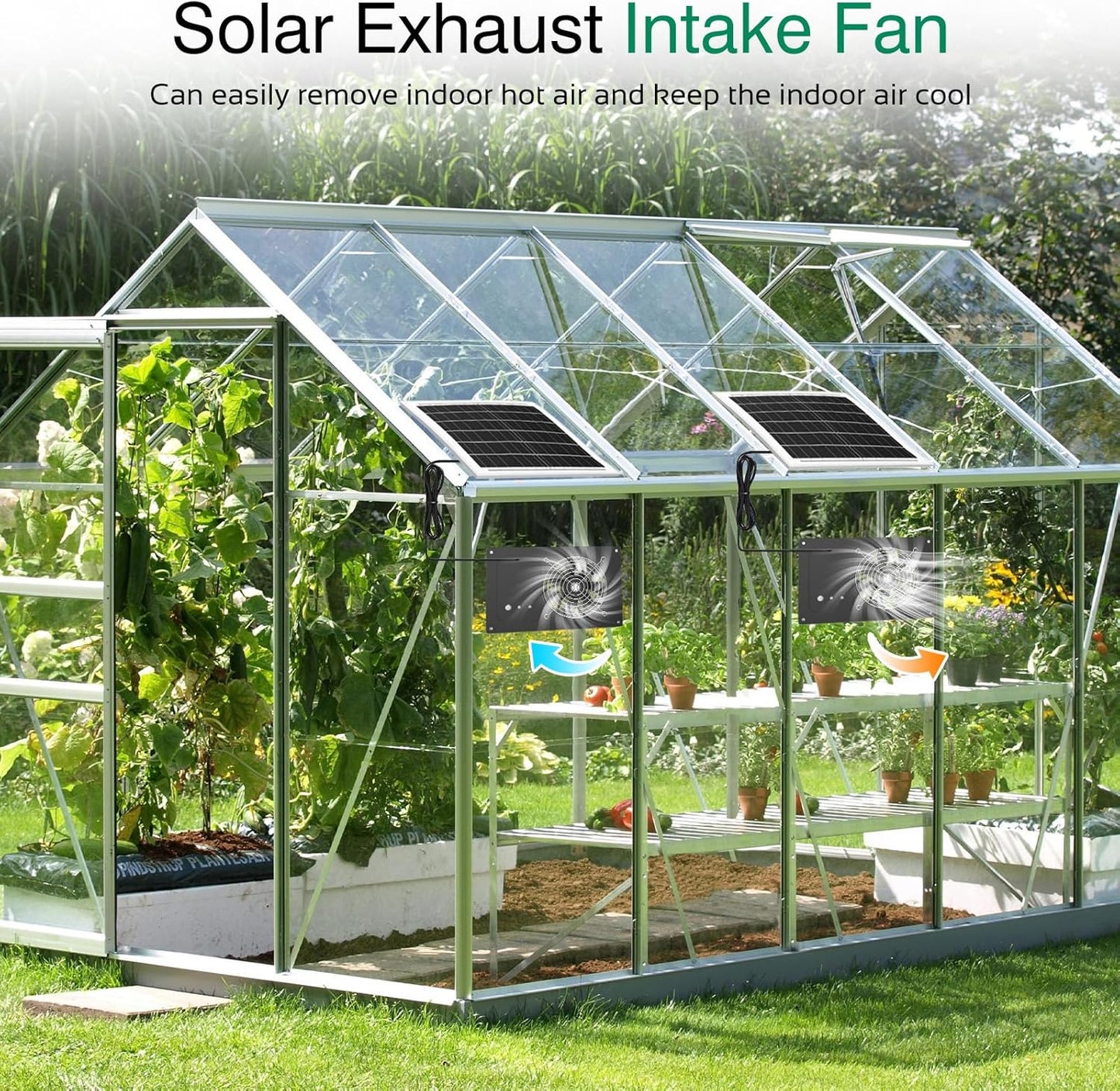 Solar Powered Fan with Timer & 15000mAh Battery, 25W Efficient Solar Exhaust Intake Fan, 3500 RPM High-Speed Waterproof Ventilation Fans for Chicken Coops, Greenhouses, Pet Houses, Sheds & Windows