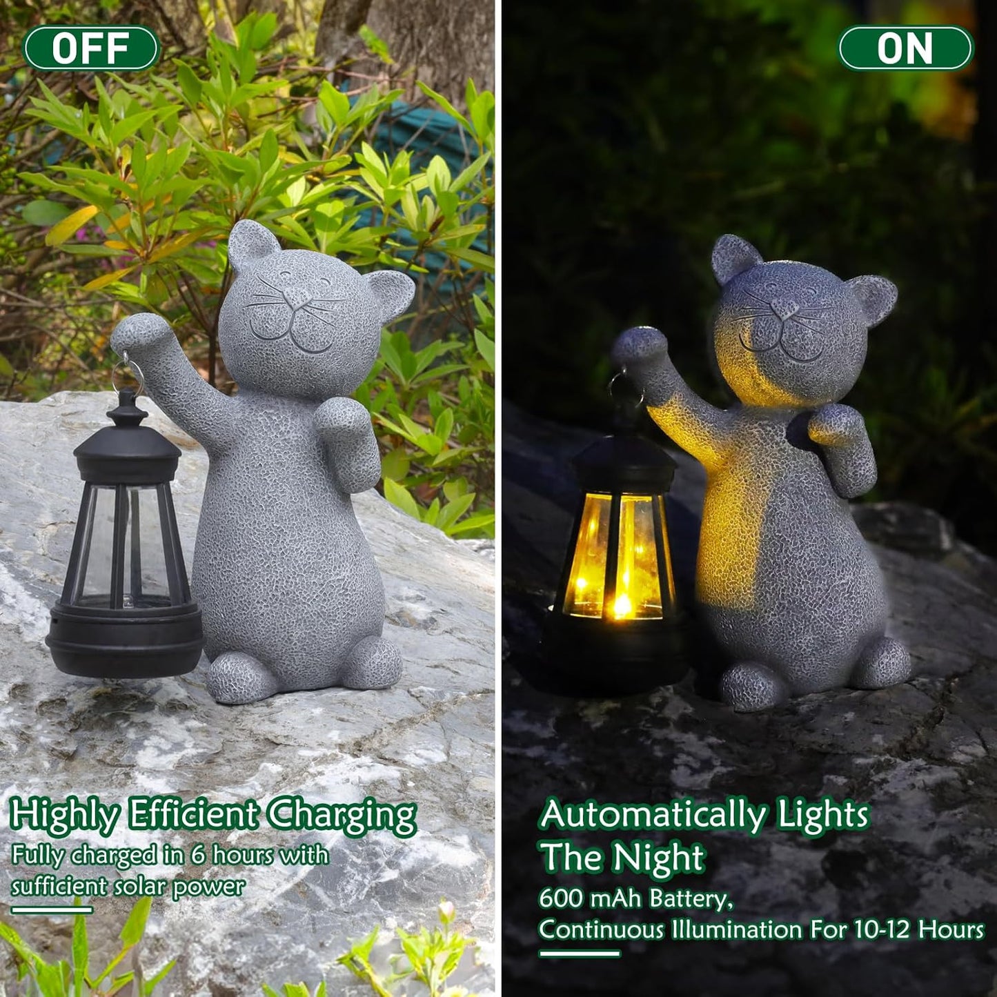 Statues for Garden Decor，Solar Cat Outdoor Statues Outside Decor for Yard Art Lawn Ornaments Porch Patio Balcony Hoe House - Birthday for Grandma Mom Women