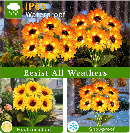 Solar Garden Lights Outdoor, 2 Pack Sunflower Lights with 12 Sunflower, Waterproof 60 Led Garden Fall Decor, Gifts for Mom Grandma, Decorative Solar Flowers for Pathway Patio Yard Flowerbed Decoration