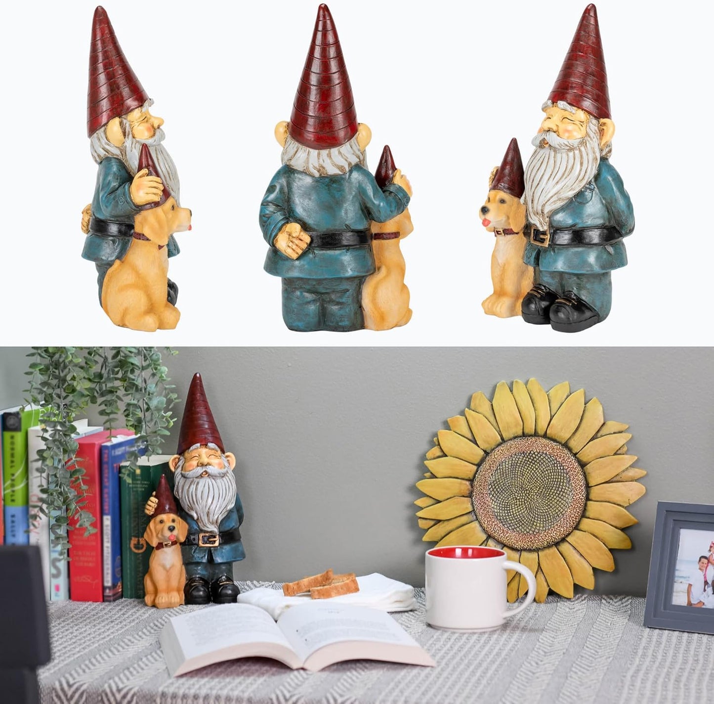 NAT & JULES Gnome 12 inch Resin Stone Garden Statue (Gnome and Dog Colorful)