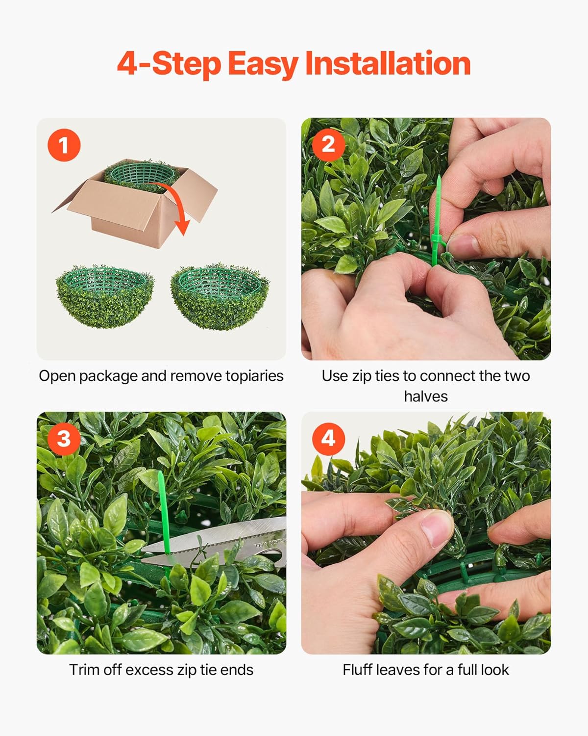 VEVOR Artificial Topiary Ball, 23 inch Faux Boxwood Plant Balls, Fake Silk Tree Look Real, Easy Assembly for Decor Front Porch Outdoor Patio Garden Balcony Backyard and Indoor Home Wedding, Green