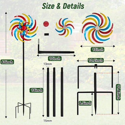 Colorful Kinetic Wind Spinner for Outdoor 13" W Metal Windmill Wind Sculptures with 5 Prong Stake, Easy to Rotate Metal Yard Art for Garden Patio Lawn Backyard Decor