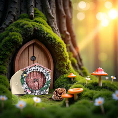 brownArchway Mini Fairy Garden Door for Tree, 3D Miniature Fairy Door for Fairytale Tiny House Doors, Bonsai Terrarium Micro Landscape Decoration Accessories Garden Miniatures