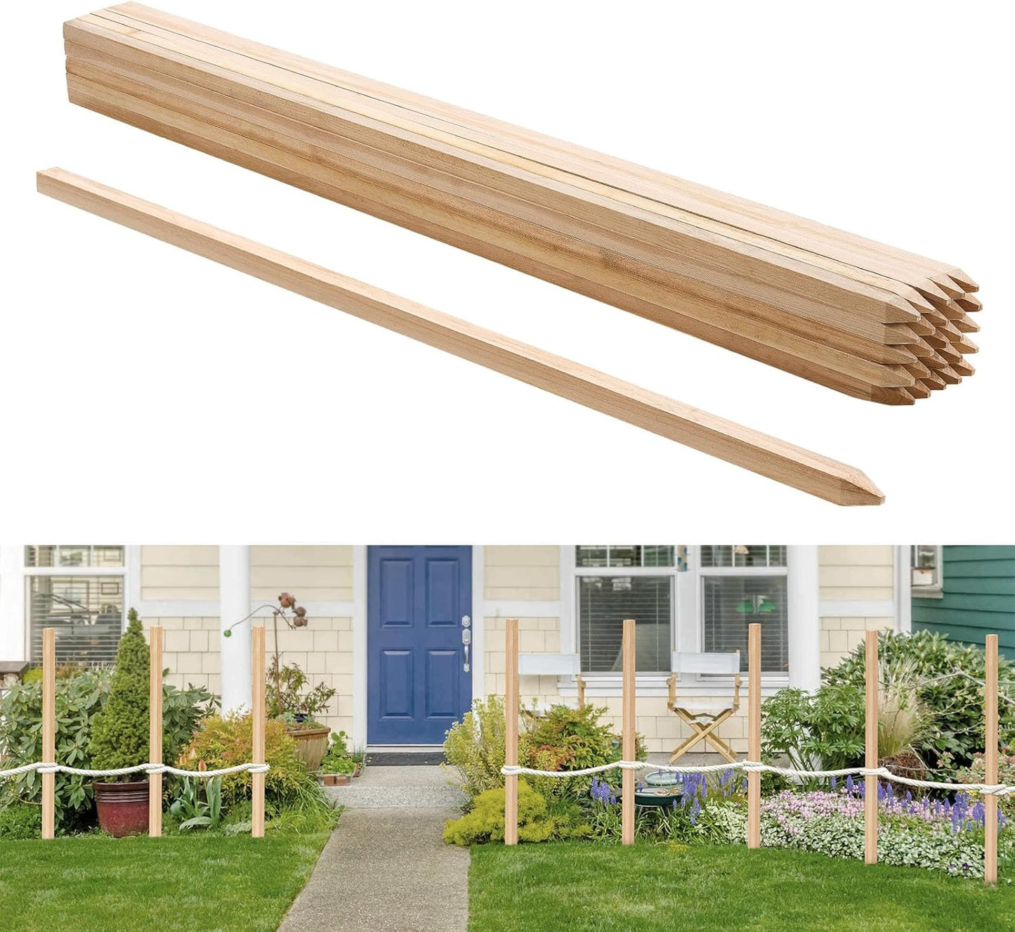 VEVOR Wooden Garden Stakes, 25 Pcs 48x0.75x0.75 in Survey Grading Stakes, Garden Ground Stake with Sharp Point, Fir Wood Plant Support Stake, Sign Posts for Silt Fence Backyard Boundaries Baselines