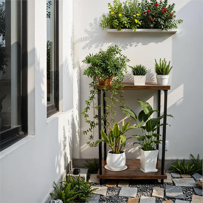 2 Tier Metal Sturdy Heavy Plant Stand, Narrow Plant Stand Indoor and Outdoor L19.68 x W11.81 x H27.55 inch， Capacity & Heavy Duty Construction