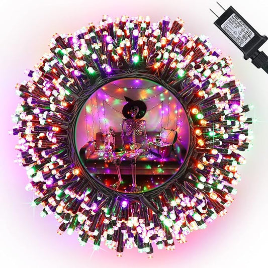 82ft 200 LED String Lights with 8 Modes, Waterproof Low Voltage Orange & Green & Purple Fairy Lights for Halloween Party, Garden, Indoor Outdoor Decorations