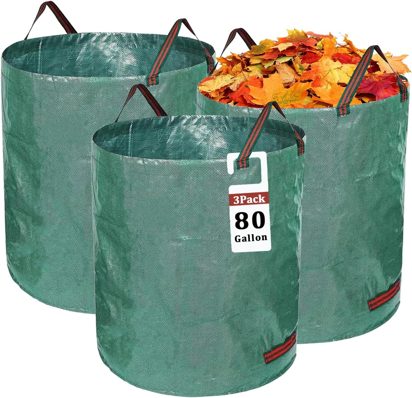 Reusable Yard Waste Bags, 3 Packs 80 Gallons Lawn and Leaf Garden Bags with Reinforced Carry Handles Heavy Duty Garden Waste Bags Camping Yard Recycling Trash Bags for Debris Leaves Grass