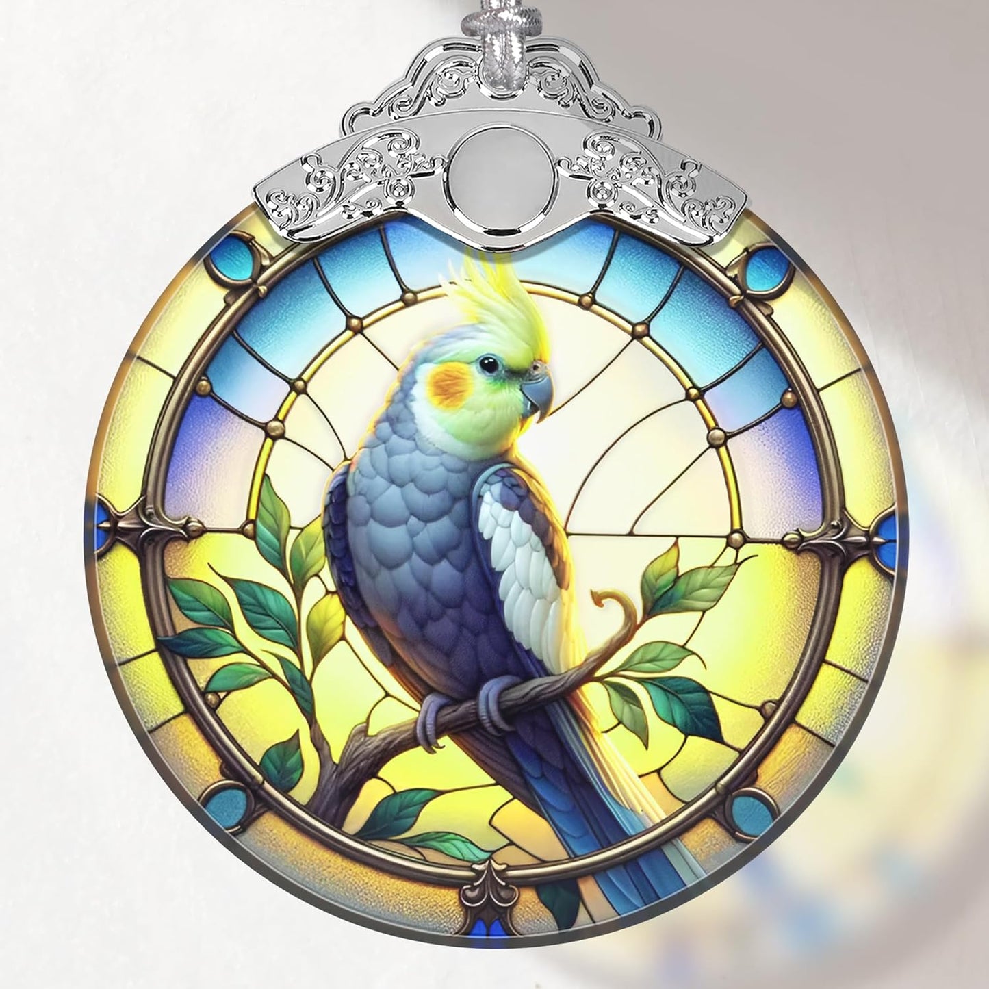 Cockatiel Christmas Ornament - Stained Glass Cockatiel Decor for Tree