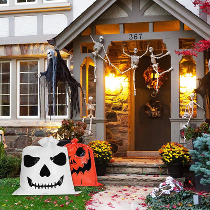 Halloween Pumpkin Leaf Bags, 10 Pcs Large Reusable Plastic Yard Trash Bags with Twist Ties for Fall Porch Decorations, Garden Waste & Outdoor Halloween Decorations