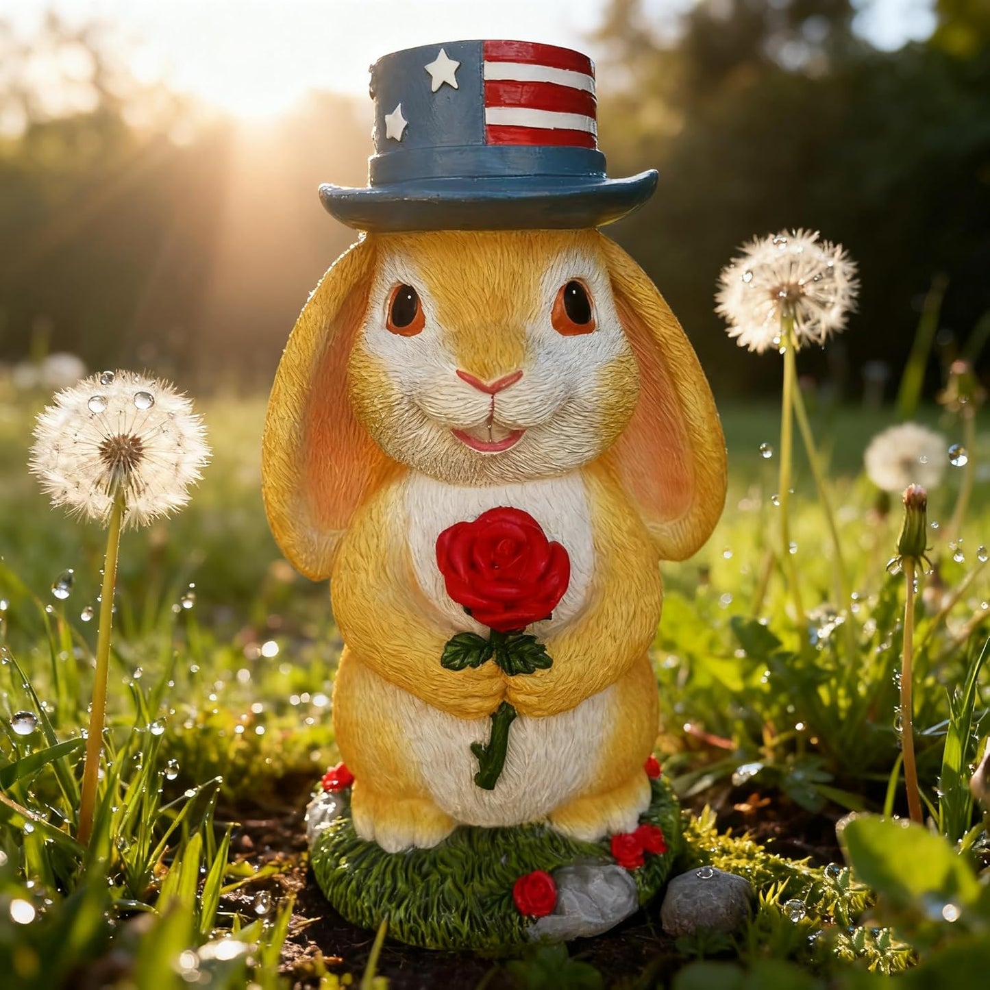 Funny Garden Handheld Rose Rabbit Statue - Resin Outdoor Decor for Yard, Patio,Lawn - Whimsical Bunny Sculpture Gift for Garden Lovers