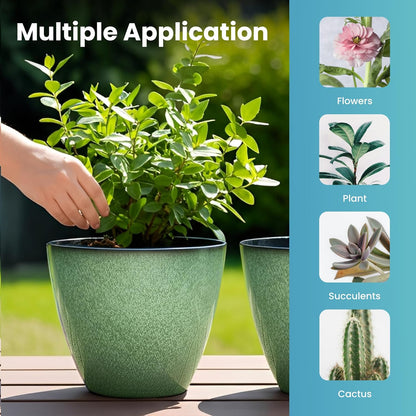 2 Pack Plant Pots for Indoor Outdoor Plants, 8 inch Plastic Flower Pots, Glazed Planter for Aloe, Herbs, Cactus (Green, 2pcs)