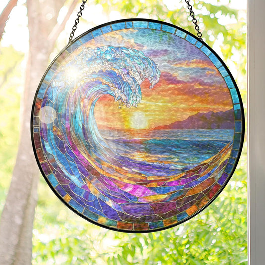 FLAGWIX Christmas Beach Gifts for Women Men - Stained Glass Window Hanging 10in for Holiday