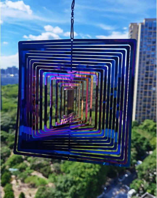 3D Square Wind Spinner - Flowing Light Effect, Purple-Green Gradient Metal Spinner for Outdoor Garden Decor, Unique Gift for Mom & Women