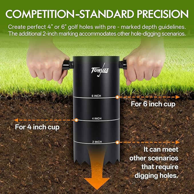 Portable Golf Hole Cutter with Detachable Grip, 4-inch and 6-inch USGA-Standard Carbon Steel Hole Digger – Backyard, Garden, Outdoor Golf Putting Green Practice