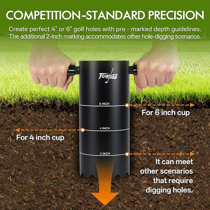 Portable Golf Hole Cutter with Detachable Grip, 4-inch and 6-inch USGA-Standard Carbon Steel Hole Digger – Backyard, Garden, Outdoor Golf Putting Green Practice