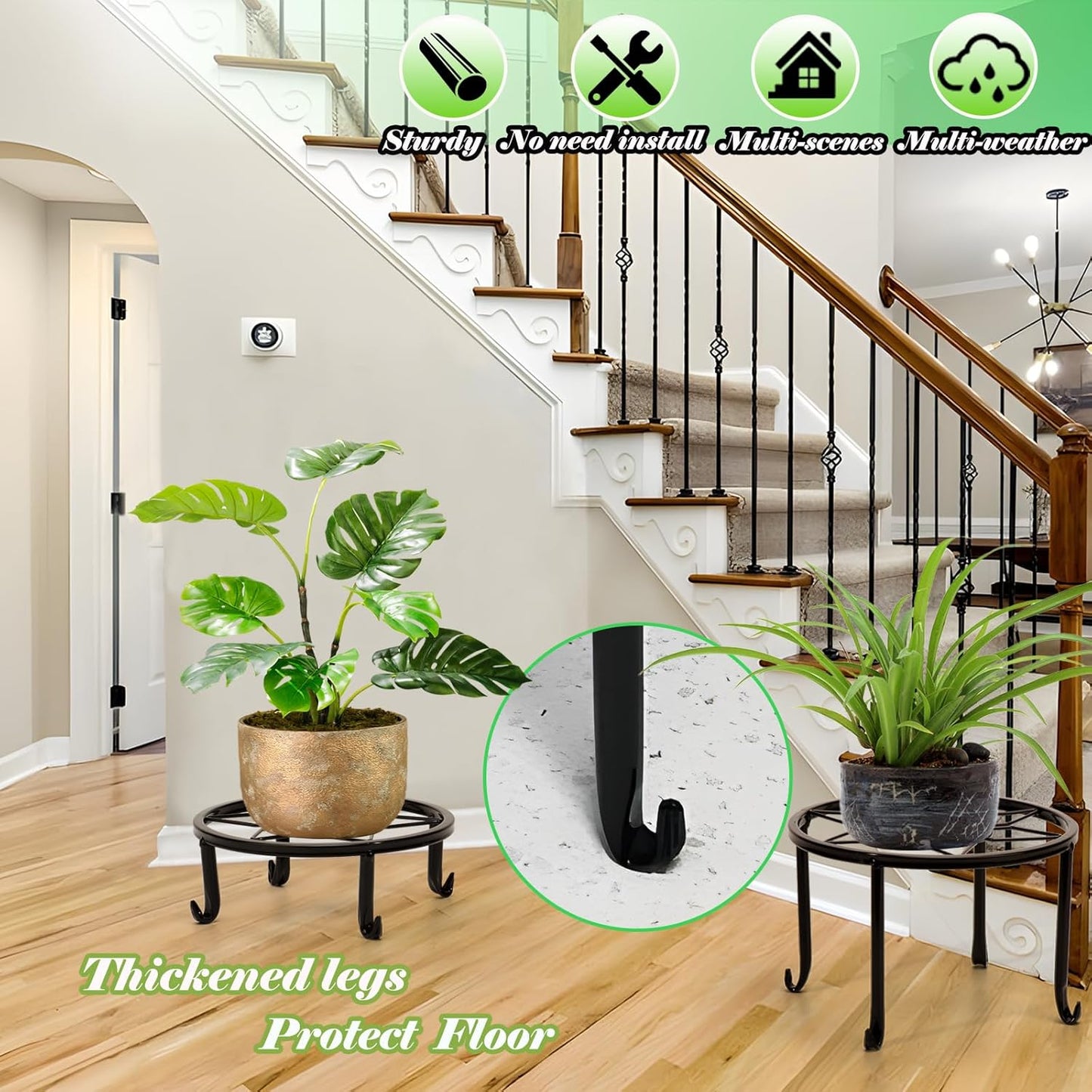 5-Pack Metal Plant Stands, Heavy Duty Indoor/Outdoor, Rustproof Iron, Black