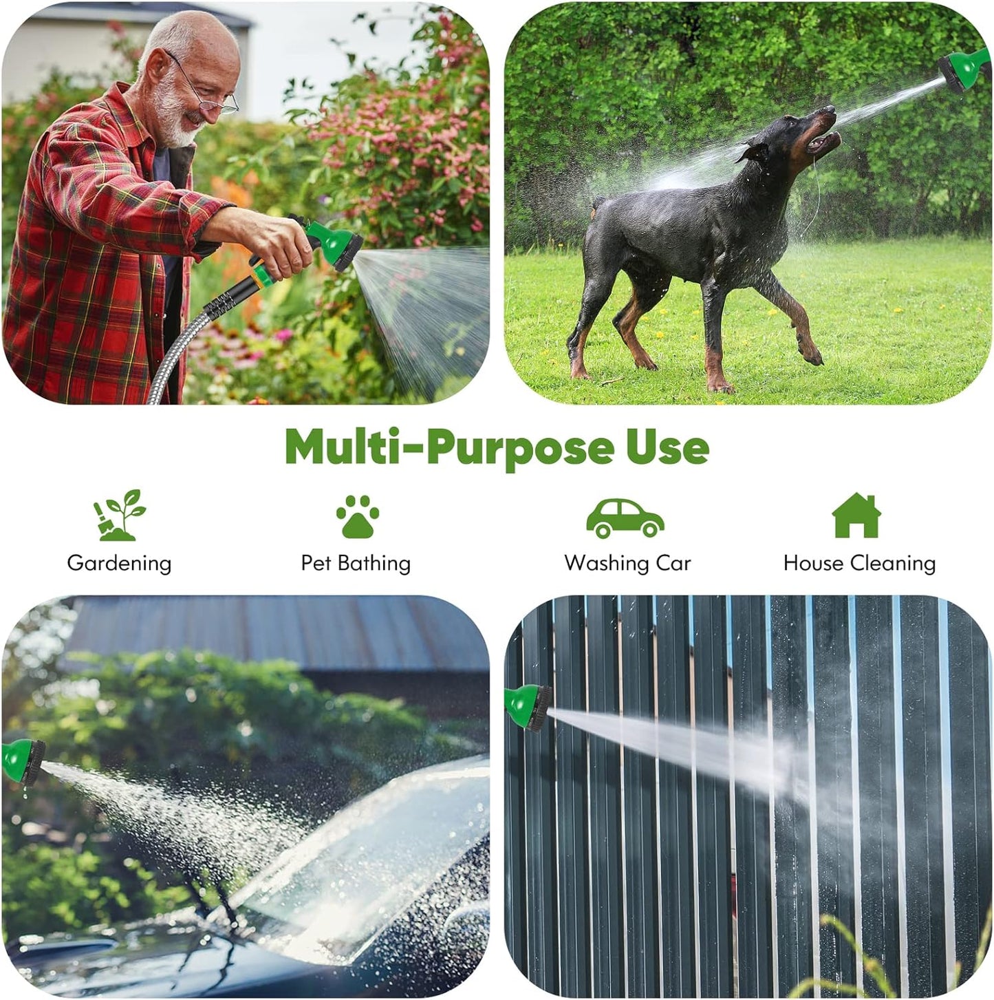 Garden Hose 100ft, Stainless Steel Heavy Duty Water Hose with 10 Function Nozzle Flexible, Lightweight, No-Kink, Pet Proof, Puncture Proof Metal Hose for Yard, Outdoor
