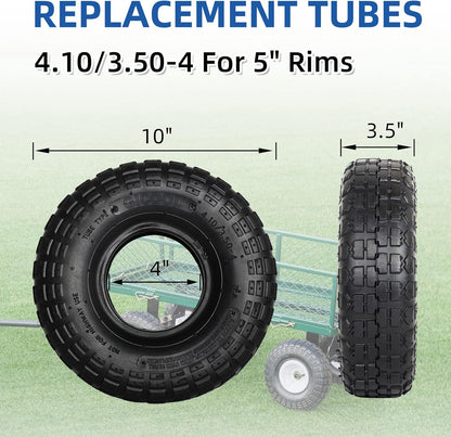 4.10/3.50-4 Replacement Tire and Inner Tube Set, 2 Pack, 10" Heavy Duty Tire and Tube, TR-13 Straight Valve Stem, for Hand Truck Trolley Dolly Garden Wagon Cart Wheel Replacement