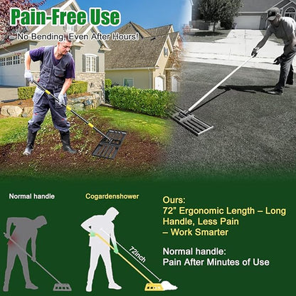 Large Lawn Leveling Rake - Heavy Duty 30"x10" Stainless Steel Leveler Plate,Reinforced Welds,28-72" Adjustable, Anti Flipping Smooth Edge,for Soil, Dirt,Ground,Golf,Yard Top Dressing,Landscaping