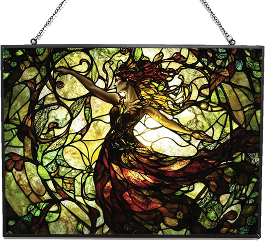Customized Rectangle Art Nouveau Vine Dryad Stained Glass Suncatcher Window Hangings, Suncatchers