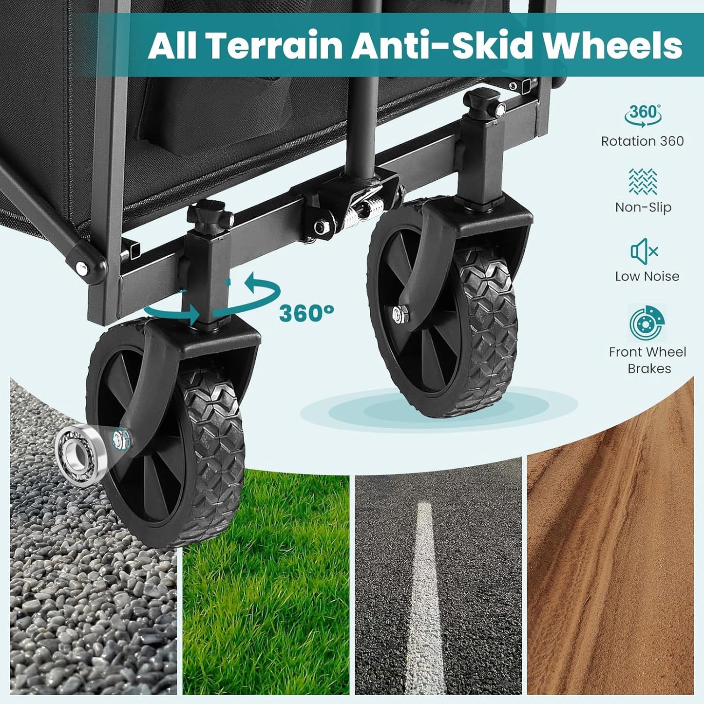 OLIXIS Heavy Duty Wagon Cart, 360 lbs Foldable Large Collapsible Wagons Carts with Wheels Smooth Maneuverability for All-Terrain, Suitable for Gardening, Camping, Beach - Black