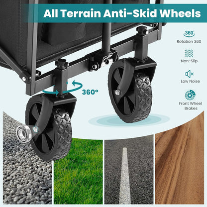 OLIXIS Heavy Duty Wagon Cart, 360 lbs Foldable Large Collapsible Wagons Carts with Wheels Smooth Maneuverability for All-Terrain, Suitable for Gardening, Camping, Beach - Black