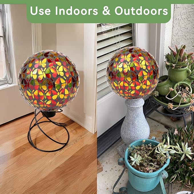 Lily's Home Colorful Mosaic Glass Gazing Ball, Designed with a Stunning Holographic Butterflies Mosaic Pattern to Bring Color to Any Home and Garden, (10 Inches Dia.)
