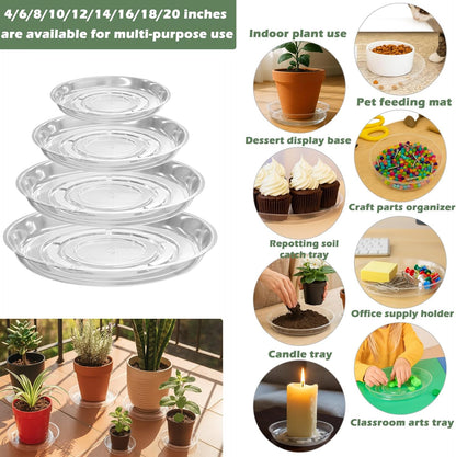 9 Packs 12 Inches Large Clear Plant Saucers for Indoor Outdoor Use Heavy Duty Plastic Plant Trays for Planter Flower Pot Drip Trays to Catch Water, 4 to 20 Inch, Round Transparent