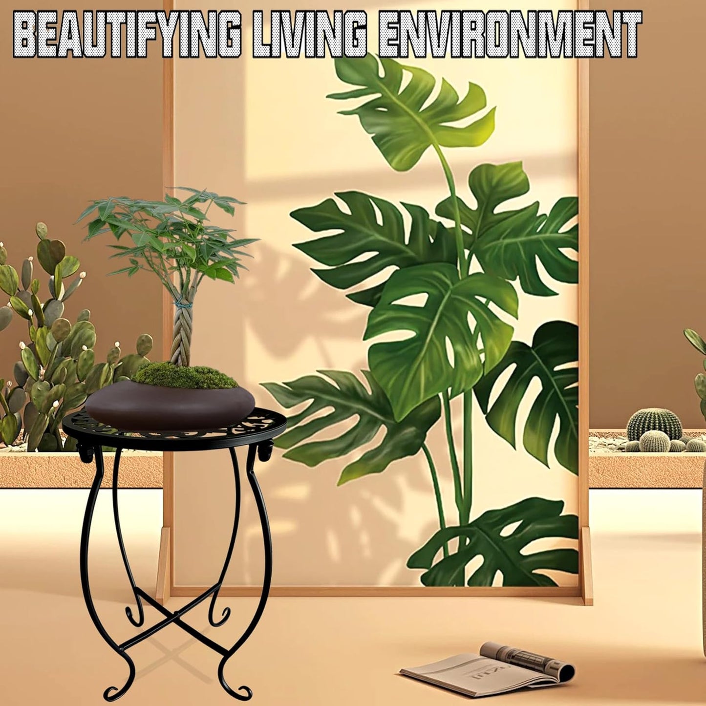 Plant Stand Indoor Outdoor, Metal Plant Stand for Indoor Plants Iron Art Flower Pot Holder Stand Decoration Shelf Racks for Single Planter Use in Garden Patio Corner 2 Pack