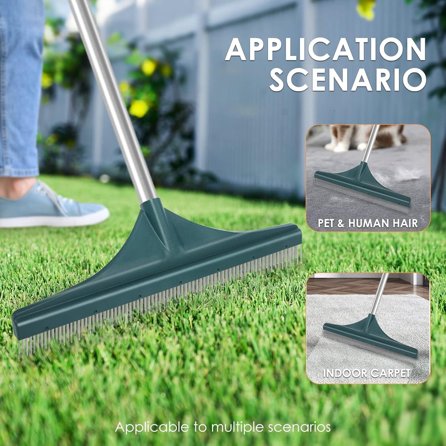 ORIENTOOLS Artificial Turf Rake, 51" Foldable Artificial Grass Rake with Adjustable Steel Handle, Lawn Broom Brush for Astroturf, Carpet Pet Hair, Grass Leaves and Debris