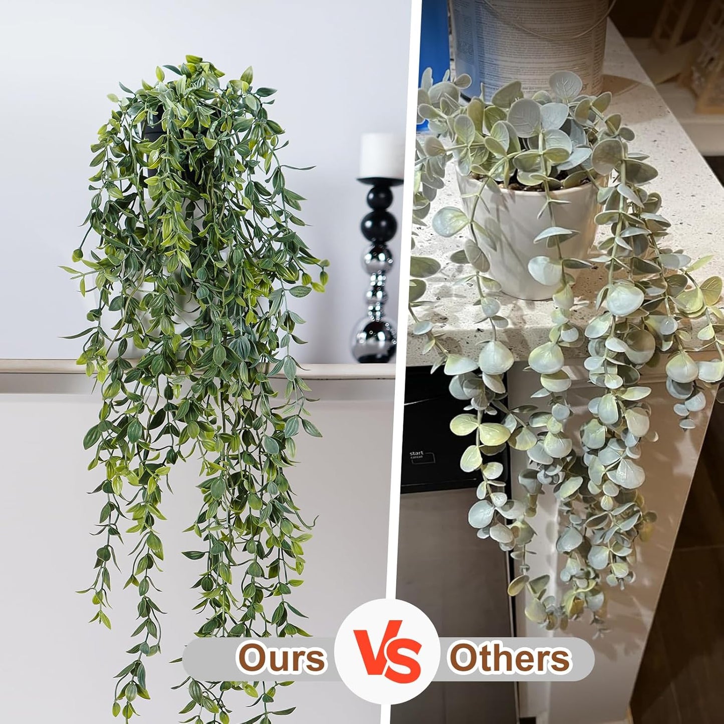 Artificial Hanging Plant 2 Pcs Faux Plant Ivy Vine Faux Eucalyptus Vines Fake Potted Greenery for Wall Living Room Home Shelf Office Bathroom Outdoor Indoor Decor (Type 2)