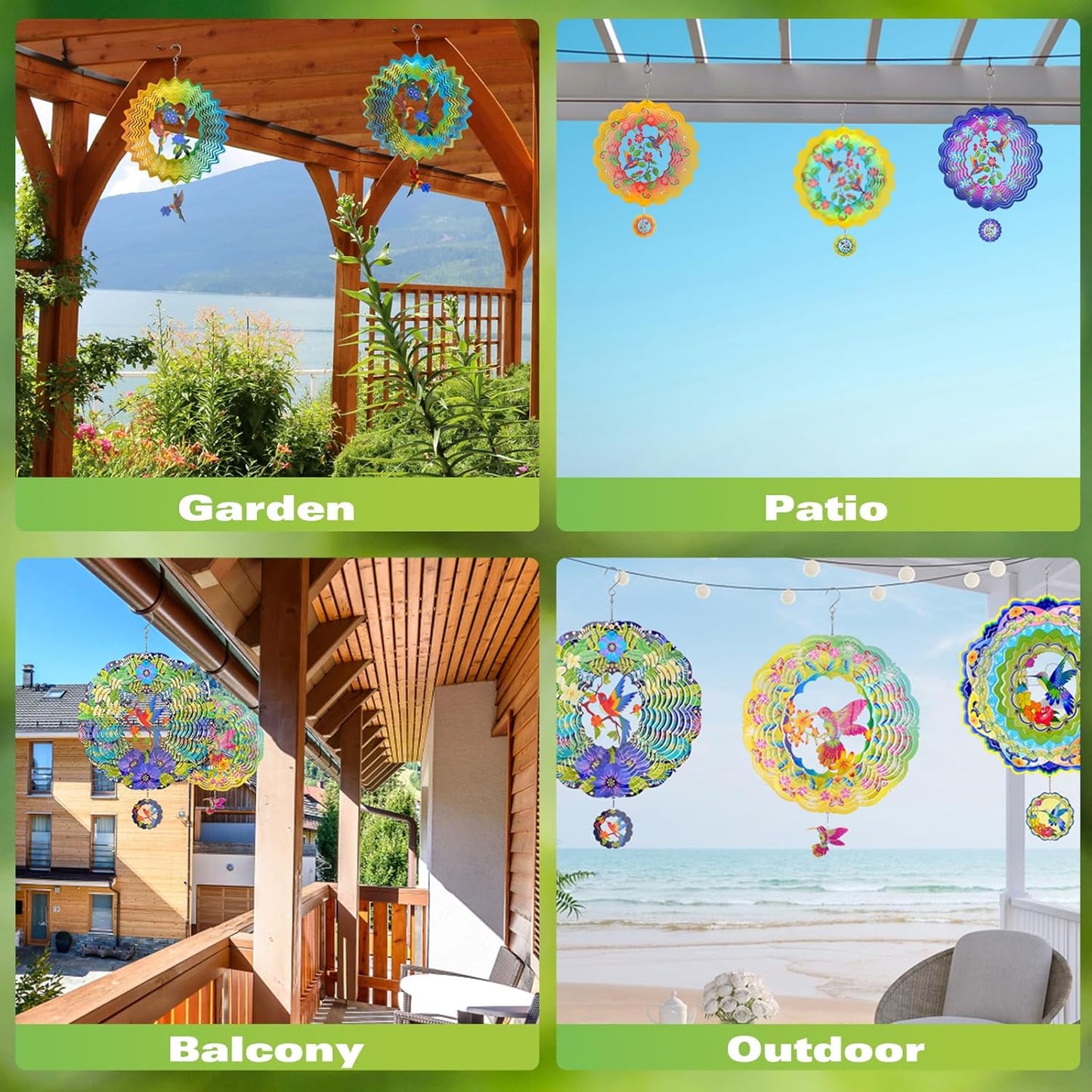 Wind Spinners - 12 Inches Hummingbird Wind Sculptures, 3D Reflective Metal Wind Spinner for Yard and Garden, Home, Outside, Patio Decor, Gifts for Daughter, Mom, Grandma's Birthday, Cyan Yellow