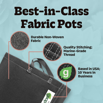 GeoPot 5 Gallon Fabric Grow Bags with Handles for Vegetables, Houseplants, Herbs & Flowers | 10-Pack | Fabric Pots for Outdoors and Indoors, Aerated Fabric Grow Bags