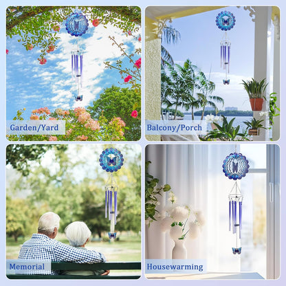 Wind Chimes for Outside with Butterfly Wind Spinner, Unique Christmas Birthday Gifts for Women Mom Friends Sisters Teacher, Windchimes Outdoor Decor Patio Garden Yard Butterflies Decorations