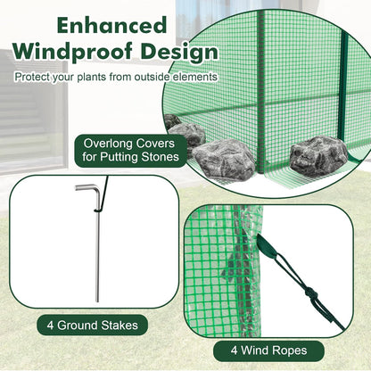 Happygrill Mini Greenhouse, Walk-in Greenhouse w/PE Cover, 4 Wind Ropes & Ground Stakes, Roll-up Zipper Door, Double-Layer Screen Windows, Portable Small Greenhouses for Outdoors, 6.6 x 2.5 x 5.6 FT