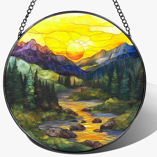 8-Inch Stained Glass Ornament, Nature Suncatchers for Window Hanging, Window Hanging Decor
